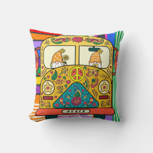 Fun Colourful Bohemian Gnomes in Cool Hippie Van Cushion
