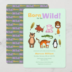 Fun Colourful Born To Be Wild Safari Baby Shower Invitation