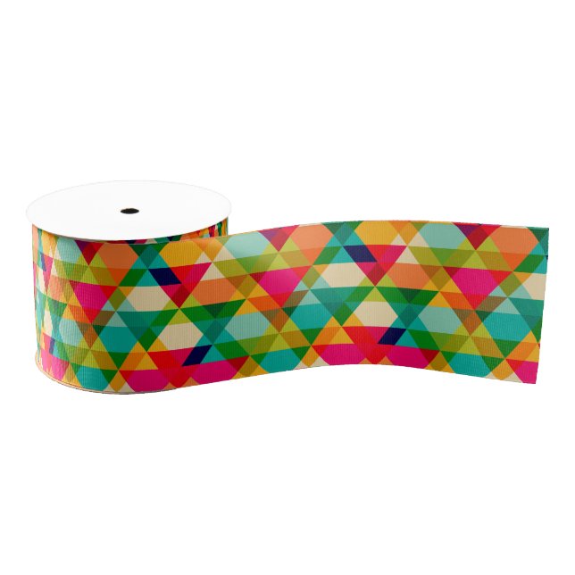 Fun Colourful Bright Geometric Triangle Pattern Grosgrain Ribbon (Spool)