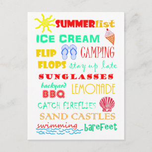 Fun Colourful Bright Summer List Postcard
