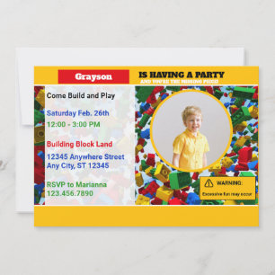 Fun Colourful Building Blocks Birthday Photo Invitation