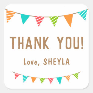 Fun Colourful Bunting Flag Birthday Thank you Square Sticker