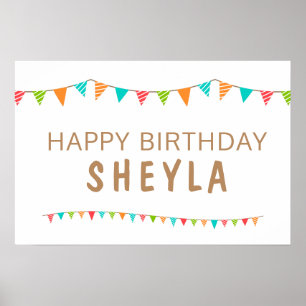 Fun Colourful Bunting Flags Happy Birthday party Poster