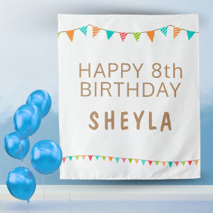 Fun Colourful Bunting Flags Happy Birthday Party Tapestry
