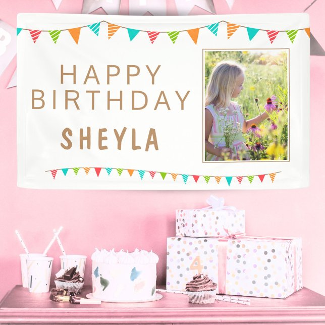 Fun Colourful Bunting Flags Photo Birthday Banner (Creator Uploaded)