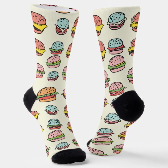 Fun Colourful Burger Patterns Socks (Angled)