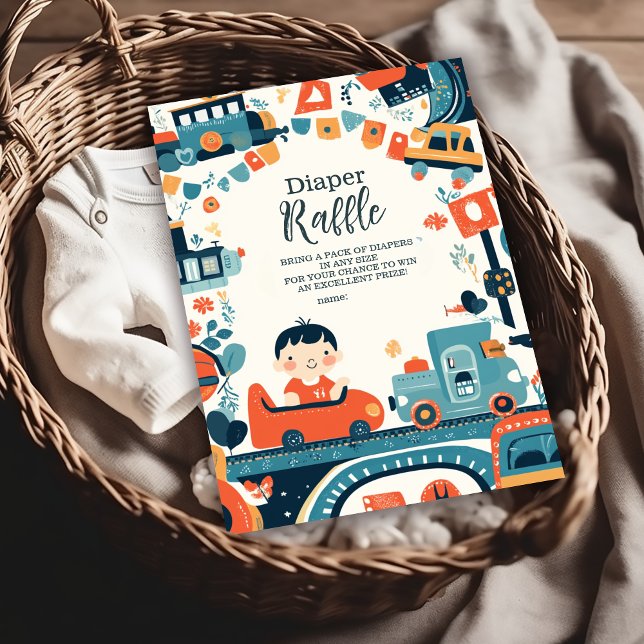 Fun Colourful Cars Boy Baby Shower Diapper Raffle Enclosure Card (Creator Uploaded)