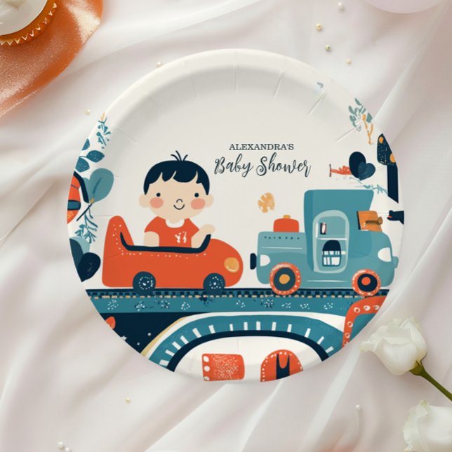 Fun Colourful Cars Boy Baby Shower Paper Plate (Creator Uploaded)