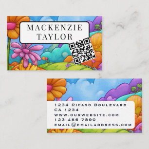 Fun Colourful Cartoon Flower Personalised QR Code Business Card