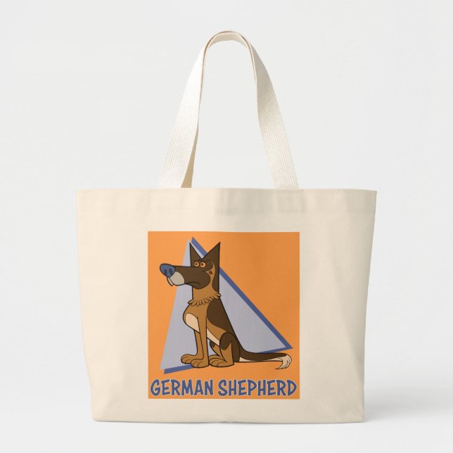 Fun & Colourful Cartoon German Shepherd Dog Large Tote Bag (Front)