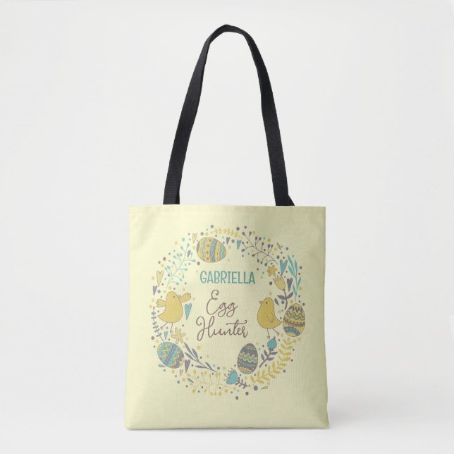 Fun Colourful Cheerful Easter Egg Hunt Tote Bag (Front)