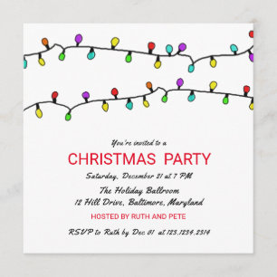 Fun Colourful Christmas Lights Christmas Party Invitation