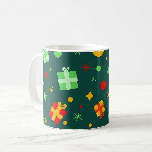Fun Colourful Christmas Pattern Coffee Mug (Front Left)