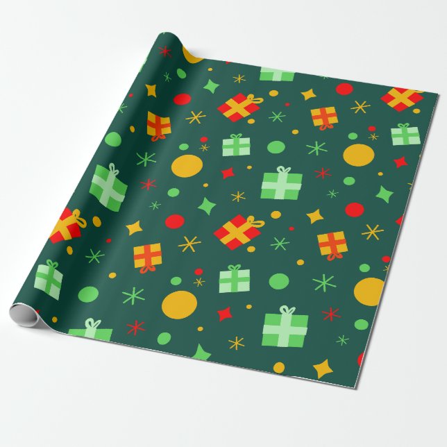 Fun Colourful Christmas Pattern Wrapping Paper (Unrolled)