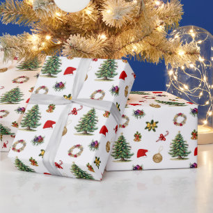 Fun Colourful Christmas tree and ornaments Santa Wrapping Paper