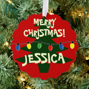 Fun colourful Christmas tree light bulbs paper Decoration Card