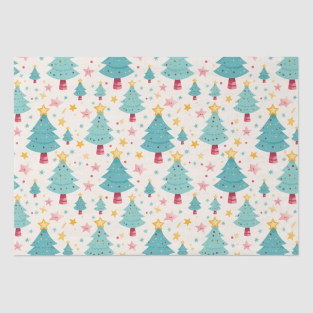 Fun Colourful Christmas Trees Tissue Paper (Front)