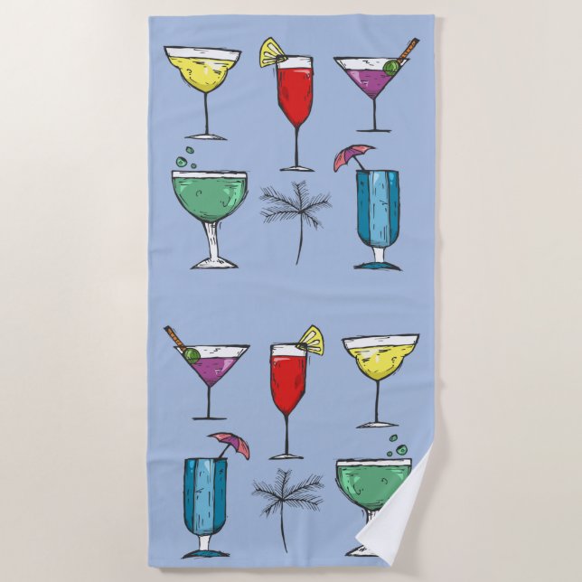 Fun Colourful Cocktails Drinks Margaritas Summer  Beach Towel (Front)