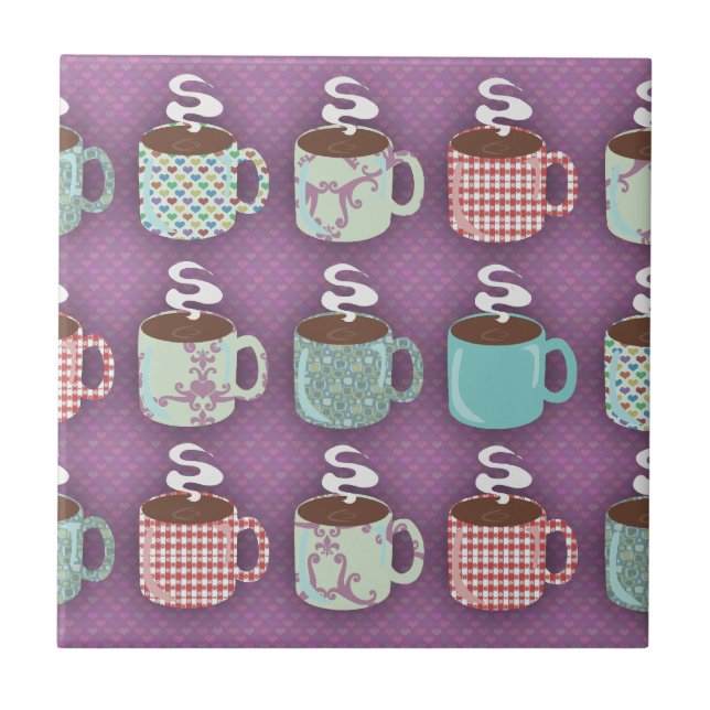 Fun Colourful Coffee Cups Illustrated Pattern Ceramic Tile (Front)