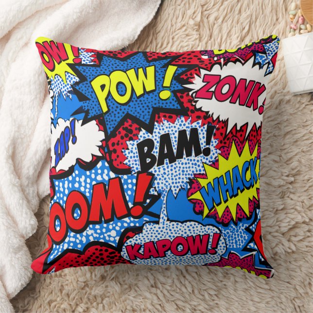 Fun Colourful Comic Pop Art Decorative Throw  Cushion (Blanket)