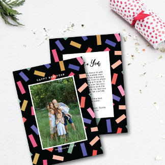 Fun Colourful Confetti Happy New Year One Photo Holiday Card