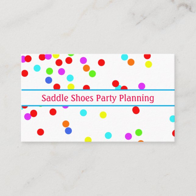 Fun, Colourful Confetti Party Planner Business Car Card (Front)