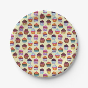 Fun Colourful Cupcakes Illustration Pattern Paper Plate