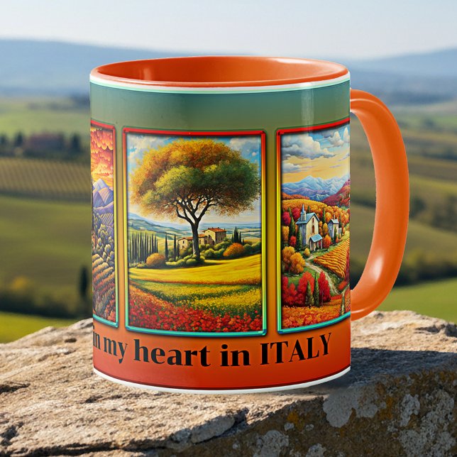 Fun Colourful Custom Italian Art Coffee Mug (Mug featuring paintings of Italy (or your custom illustrations or photos) on a colorful background)