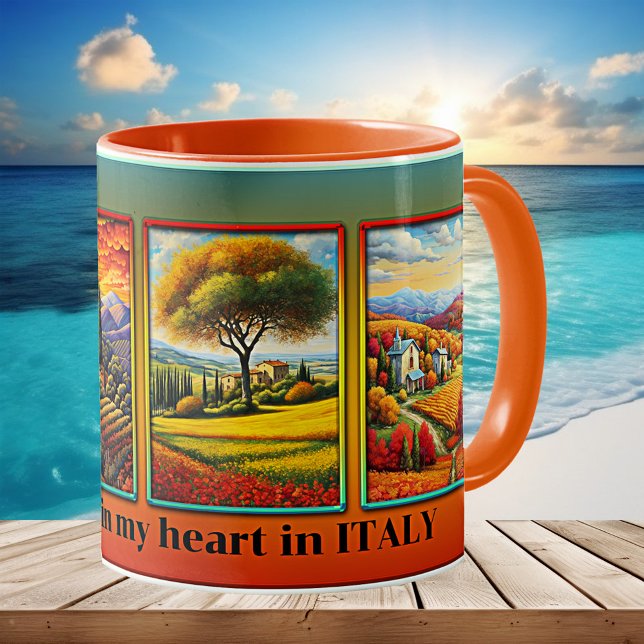 Fun Colourful Custom Italian Art Coffee Mug (Mug featuring paintings of Italy (or your custom illustrations or photos) on a colorful background)