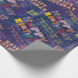 Fun Colourful Cute 12th Birthday Purple Blue Wrapping Paper