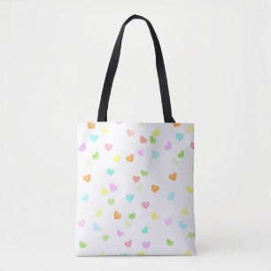 Fun colourful cute hearts happy watercolor rainbow tote bag