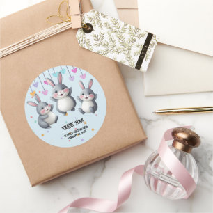 Fun Colourful Cute Hoppers Bunny Baby Shower Classic Round Sticker