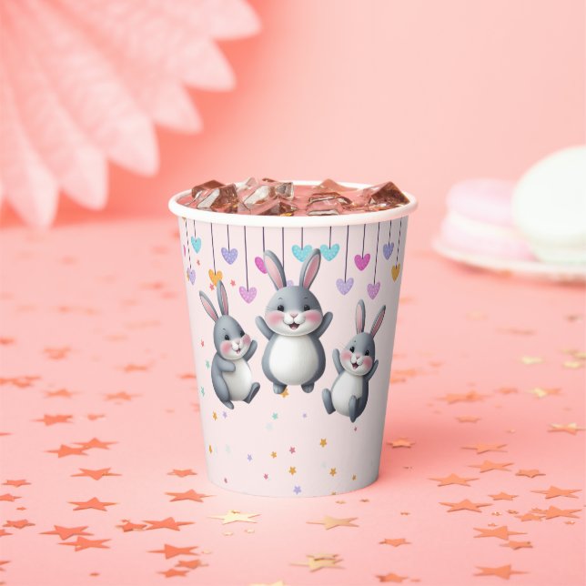 Fun Colourful Cute Hoppers Bunny Baby Shower Paper Cups (Insitu)