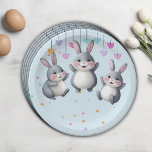 Fun Colourful Cute Hoppers Bunny Baby Shower Paper Plate