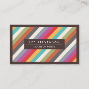 Fun Colourful Diagonal Stripes Pattern Business Card