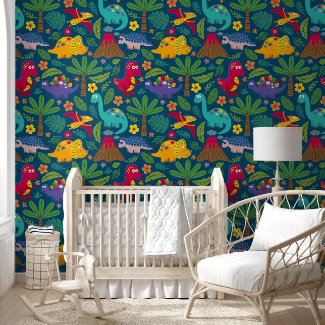 Fun Colourful Dinosaur Pattern Wallpaper (Kids)