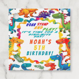 Fun Colourful Dinosaur Themed Dino-Mite  Favour Tags