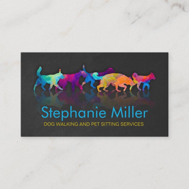 Fun Colourful Dogs - Dog Walker Business Card (Front)
