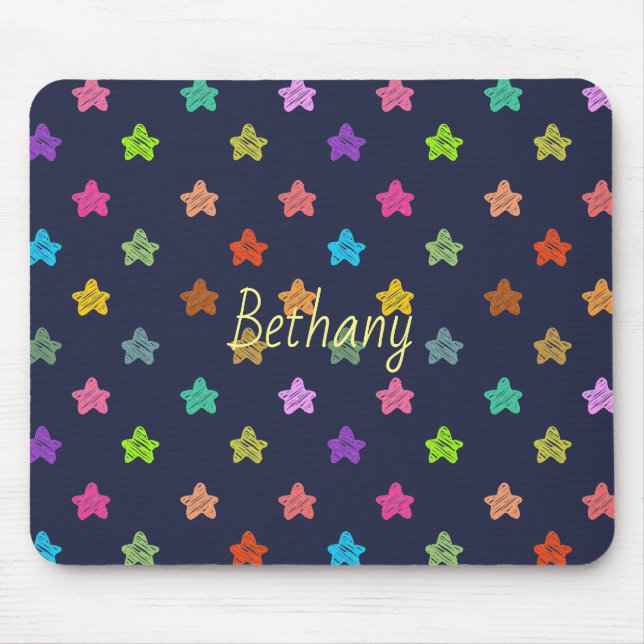 Fun Colourful Doodle Stars on Blue Personalised Mouse Pad (Front)