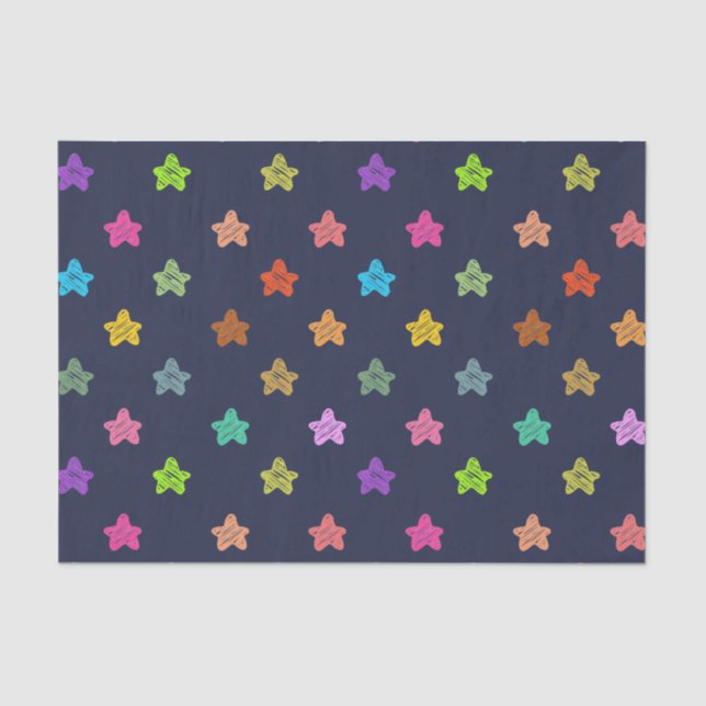 Fun Colourful Doodle Stars on Dark Blue Tissue Paper (Front)