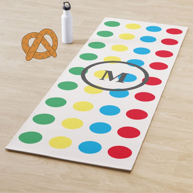 Fun Colourful Dots Pattern Monogram Yoga Mat (Add fun to your exercise routine with this colorful dots retro monogram yoga mat!)