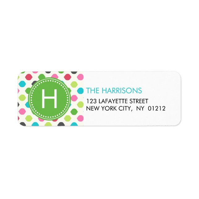 Fun Colourful Dots Personalised Monogram Return Address Label (Front)