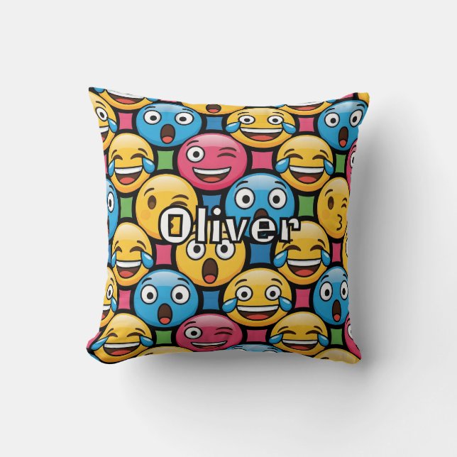 Fun Colourful Emoji Faces Cushion (Front)