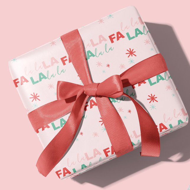 Fun Colourful Fa La La Typographic Pattern Pink Wrapping Paper (Fun Colourful Fa La La Typographic Pattern Pink Wrapping Paper)