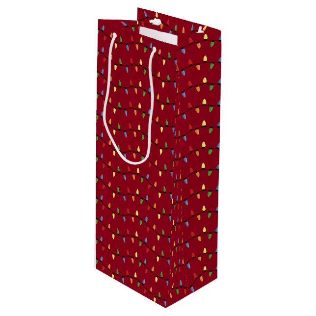 Fun Colourful Festive Holiday Tree Lights Pattern Wine Gift Bag (Front Angled)