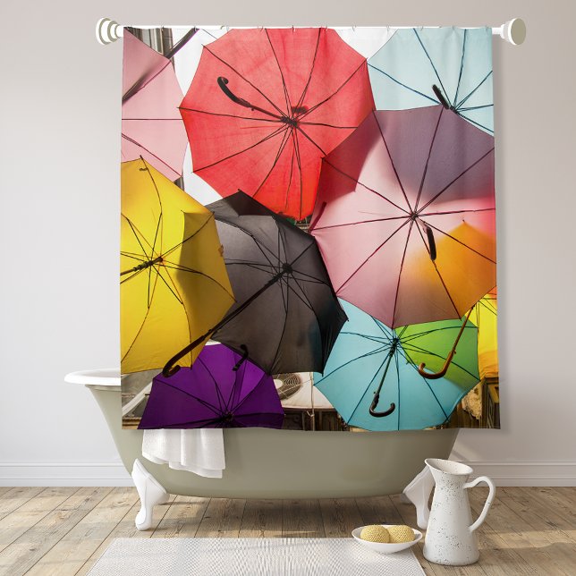Fun Colourful Floating Umbrellas Shower Curtain (Creator Uploaded)