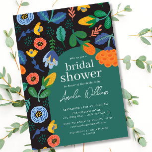 Fun Colourful Floral Bridal Shower Invitation