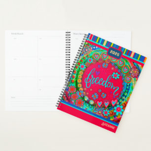 Fun Colourful Floral Hearts Freedom Name Date Planner