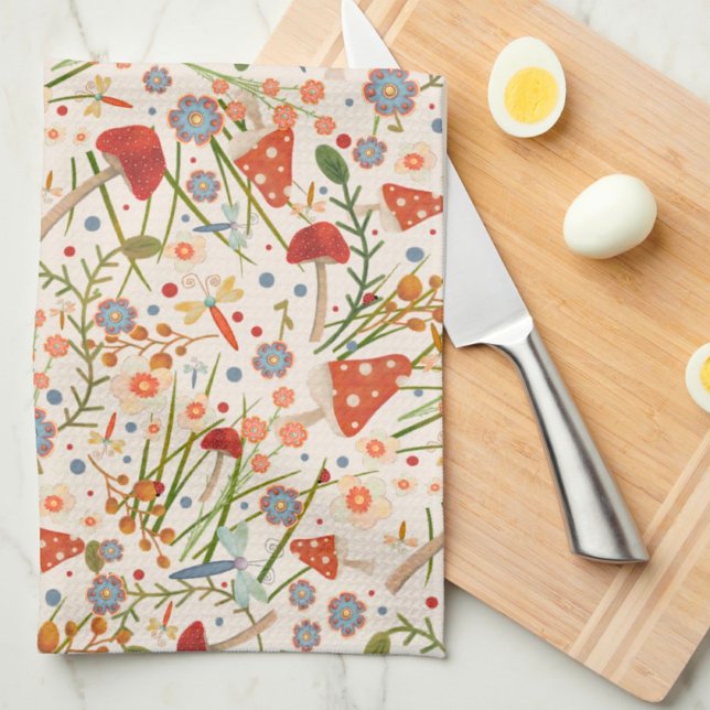 Fun Colourful Floral Mushroom Pattern Stylish  Tea Towel (Creator Uploaded)