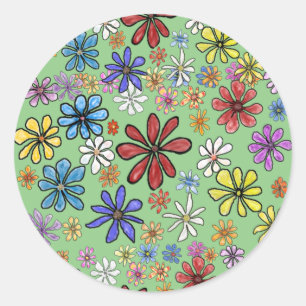 Fun Colourful Flowers Button Classic Round Sticker